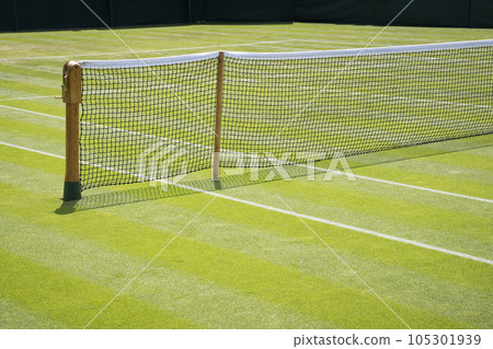 Lawn tennis court and net in sunshine 105301939