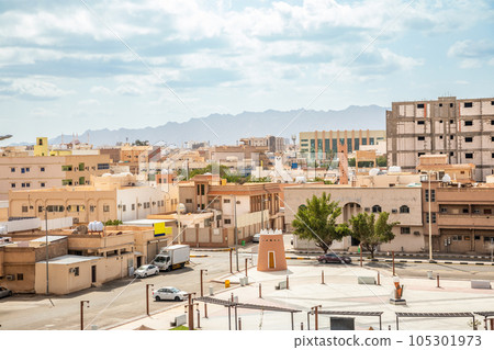 Streets of Hail city with arabian Aarif fortress tower, Saudi Arabia 105301973