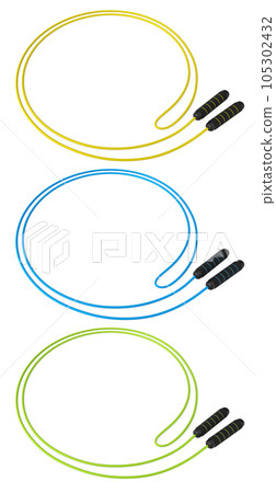Set of skipping ropes or jumping ropes isolated on white background. 3d rendering of sport equipment for active training, workout or exercises in gym 105302432