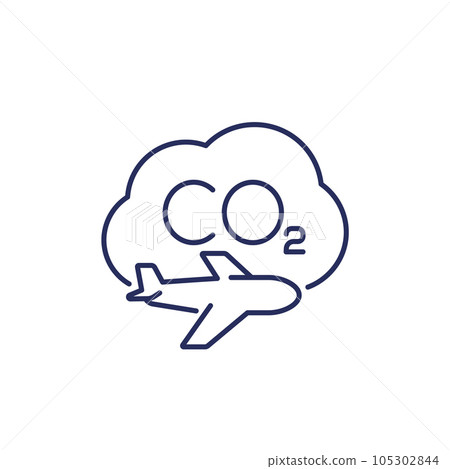 carbon footprint of flying icon, line vector 105302844