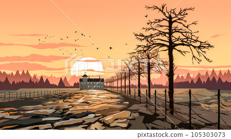 concentration camp, prison for prisoners of war, made with Generative AI 105303073