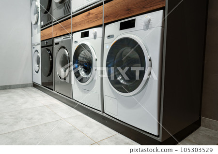 Washing machines and drying machines home appliance retail store showroom Washing machines and drying machines home appliance retail store showroom 105303529