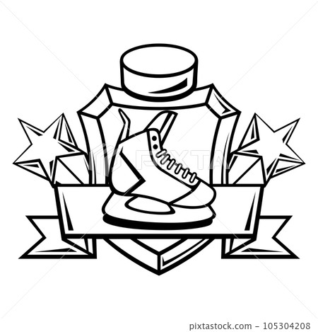 Emblem with hockey symbols. Sport club label or emblem. Healthy lifestyle illustration. Emblem with hockey symbols. Sport club label or emblem. Healthy lifestyle illustration. 105304208
