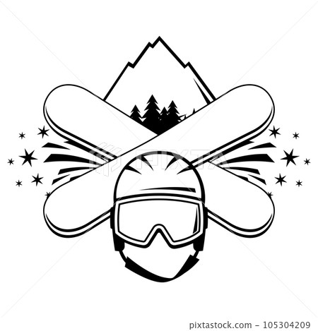Emblem with snowboarding symbols. Winter sport label or emblem. Emblem with snowboarding symbols. Winter sport label or emblem. 105304209