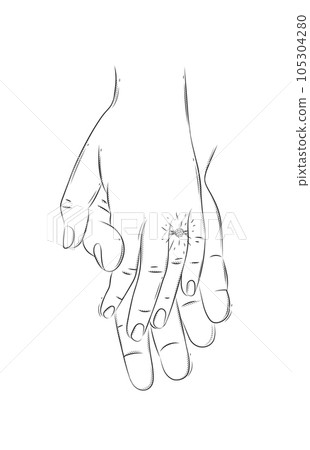 Woman and man hands holding together and waiting for the marriage 105304280
