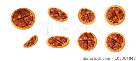 Delicious hot Indian margherita pizza isolated on white background, top view. 105304848