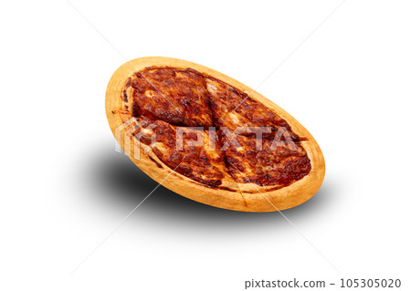 Margherita pizza isolated on white background. Pizza delivery. Top view. Margherita pizza isolated on white background. Pizza delivery. Top view. 105305020