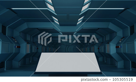 Blank mock up vertical billboard or LCD screen floor stand in spaceship or space station 3D render Blank mock up vertical billboard or LCD screen floor stand in spaceship or space station 3D render 105305519