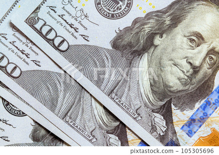 One hundred dollar bill money is highest denomination circulation in United States. One hundred dollar bill money is highest denomination circulation in United States. 105305696