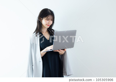 A woman in a black dress 105305906