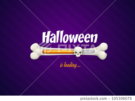 Halloween loading bar with bone and skull. Game status and resources scale, ui progress slider with orange glossy liquid. Cartoon vector interface design element. Magic spell, health or time assets 105306078
