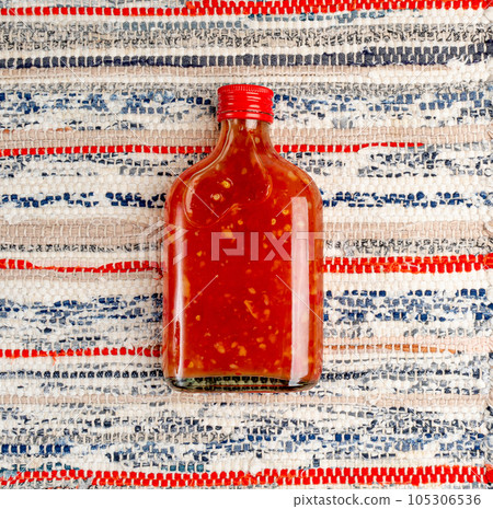 Sweet Chili Sauce, Red Asian Dip, Hot Thai Suki Sauce with Spices and Sugar, Sweet Chinese Chili Sauce 105306536