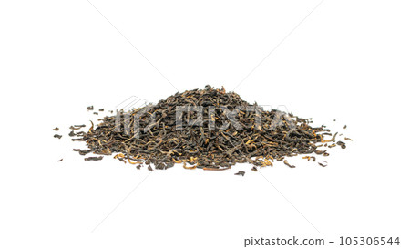 Black Tea Leaves Isolated, High Quality Black Tea Pile, Dry Organic Indian Drink, Black Tea Leaves on White Black Tea Leaves Isolated, High Quality Black Tea Pile, Dry Organic Indian Drink, Black Tea Leaves on White 105306544