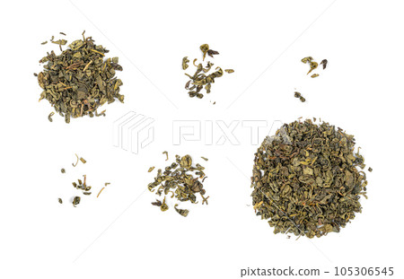 Matcha and Green Tea Leaves Mix Isolated, Dry Fresh Herbal Tea Pile, Healthy Drink Ingredient Matcha and Green Tea Leaves Mix Isolated, Dry Fresh Herbal Tea Pile, Healthy Drink Ingredient 105306545