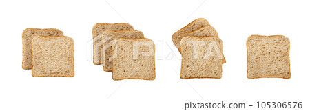 Whole Grain Healthy Sandwich Bread Square Slices Isolated, Supermarket Bread for Toasts, Soft Pieces 105306576