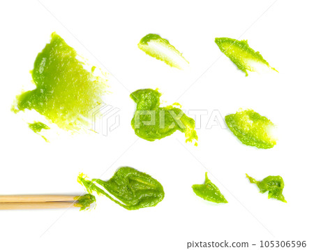 Wasabi Smear Isolated, Green Sushi Paste, Wasabi Paste Smear on White Background 105306596