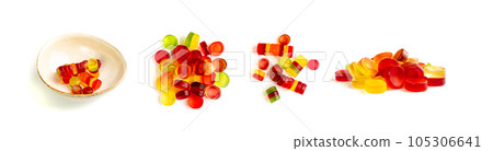 Round Gummy Candy Pile Isolated, Chewing Colorful Marmalade Pills, Jelly Gumdrops Heap, Gelatin Candies Round Gummy Candy Pile Isolated, Chewing Colorful Marmalade Pills, Jelly Gumdrops Heap, Gelatin Candies 105306641