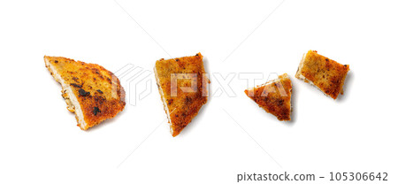 Schnitzel Isolated, Roasted Breaded Chicken Fillet, Homemade Escalope, Viennese Schnitzel on White Schnitzel Isolated, Roasted Breaded Chicken Fillet, Homemade Escalope, Viennese Schnitzel on White 105306642