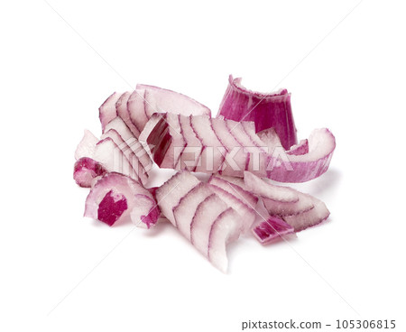 Red Onion Cuts Isolated, Chopped Purple Onion, Raw Purple Onion Pieces on White Red Onion Cuts Isolated, Chopped Purple Onion, Raw Purple Onion Pieces on White 105306815