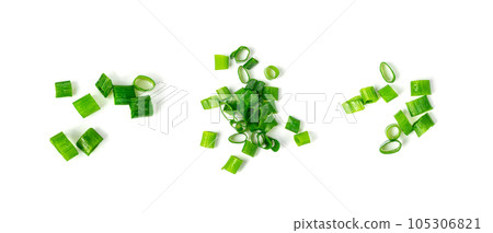 Green Onion Cuts Isolated, Scattered Fresh Chive Pile, Chopped Green Leek, Scallion Greens Pieces Chopped Green Onion Cuts Isolated, Scattered Fresh Chive Pile, Chopped Green Leek, Scallion Greens Pieces Chopped 105306821