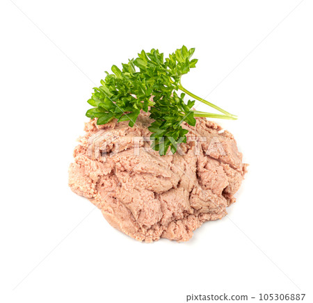Meat Paste Isolated, Tuna Pate Smear, Chopped Liver Mousse, Fish Paste on White 105306887