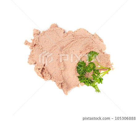 Meat Paste Isolated, Tuna Pate Smear, Chopped Liver Mousse, Fish Paste on White 105306888