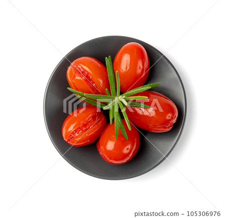 Pickled Cherry Tomatoes Isolated, Canned Small Tomato, Healthy Fermented Vegetables, Salted Marinated Food 105306976