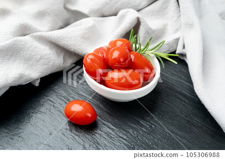Pickled Cherry Tomatoes Isolated, Canned Small Tomato, Healthy Fermented Vegetables, Salted Marinated Food 105306988