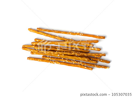 Bread Sticks, Pretzel Straws, Sesame Grissini, Pretzels Snack with Sesame Seeds, Long Rusks 105307035