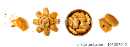 Small Italian Puff Pastry Isolated. Puff Pastries Biscuits, Mini Sweet Bakery Small Italian Puff Pastry Isolated. Puff Pastries Biscuits, Mini Sweet Bakery 105307043