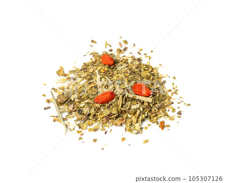 Green Tea Leaves Mix Isolated, Dry Fresh Herbal Tea Pile, Healthy Drink Ingredient, Green Tea Leaves on White Green Tea Leaves Mix Isolated, Dry Fresh Herbal Tea Pile, Healthy Drink Ingredient, Green Tea Leaves on White 105307126