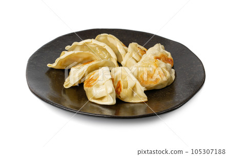 Gyoza Chinese Dumplings Isolated, Fried Vegetable Jiaozi, Chicken Momo Pile, Asian Gyoza Group 105307188