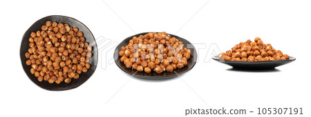 Nut Kernels, Hazelnuts Pile on Plate Isolated, Healthy Organic Nuts Group, Nut Kernels on White 105307191