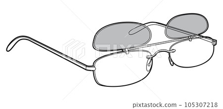 Clip-on Rimless frame glasses fashion accessory illustration. Sunglass 3-4 view for Men, women, unisex style, flat 105307218