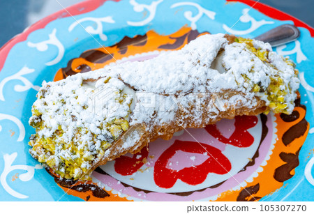 Cannoli Cake Stuffed Ricotta Cheese, Italian Pistachio Dessert 105307270
