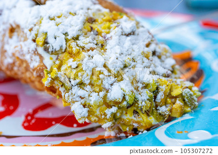Cannoli Cake Stuffed Ricotta Cheese, Italian Pistachio Dessert Cannoli Cake Stuffed Ricotta Cheese, Italian Pistachio Dessert 105307272
