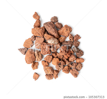 Volcano Stone Isolated, Red Volcanic Pumice, a Cold Piece of Lava, Basalt Extrusive Igneous Rock 105307313