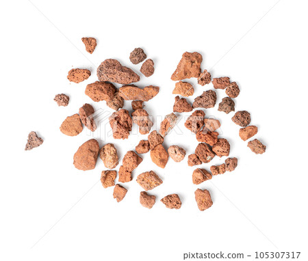 Volcano Stone Isolated, Red Volcanic Pumice, a Cold Piece of Lava, Basalt Extrusive Igneous Rock 105307317