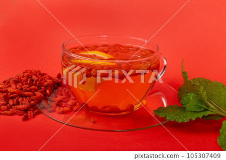 Goji Berry Tea Isolated, Lycium Barbaru Drink 105307409