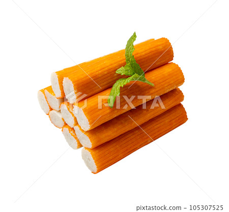 Crab Stick Isolated, Orange Crabstick Closeup, Crabmeat Food, Crabmeat Fish Sticks, Crab Sticks 105307525