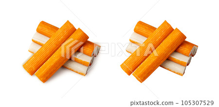 Crab Stick Isolated, Orange Crabstick Closeup, Crabmeat Food, Crabmeat Fish Sticks, Crab Sticks 105307529