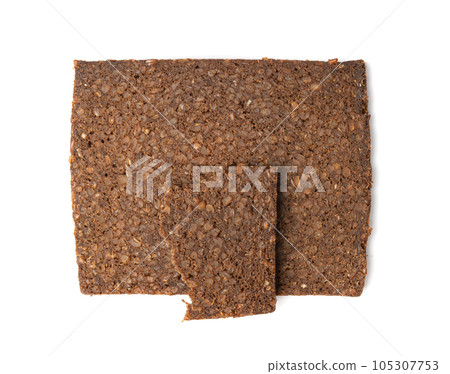 Black Bread Slices Isolated, Brown Organic Cereal Bread Pieces, Sliced Black Loaf Slices, Rye Bread 105307753