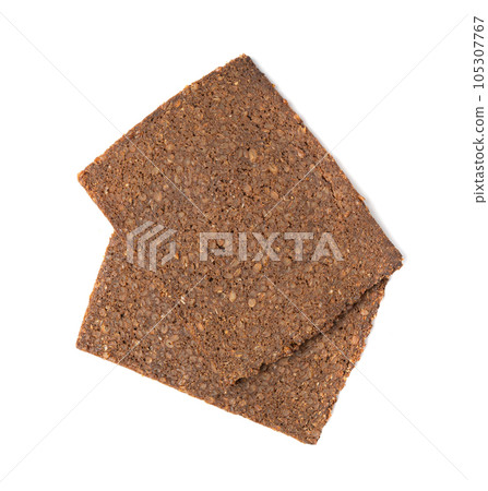 Black Bread Slices Isolated, Brown Organic Cereal Bread Pieces, Sliced Black Loaf Slices, Rye Bread 105307767