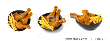 Chicken Legs Isolated, Fry Breaded Drumstick, Deep Fried Chicken Pieces 105307799