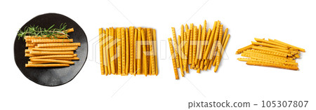 Bread Stick Isolated, Salted Breadstick, Crispy Grissini, Dry Homemade Pretzel, Bread Stick on White 105307807