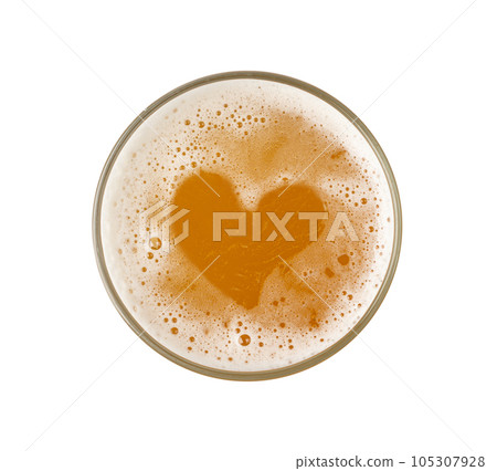 Beer Isolated Top View, Unfiltered Lager in Glass, Wheat Beer with Foam, Bubbles on Alcohol Drunk Mug Top Beer Isolated Top View, Unfiltered Lager in Glass, Wheat Beer with Foam, Bubbles on Alcohol Drunk Mug Top 105307928
