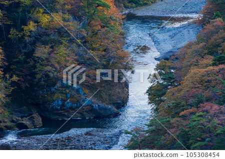 Tochigi Nikko City, Kinugawa Onsen in autumn colors, view from Tateiwa Observation Deck 105308454
