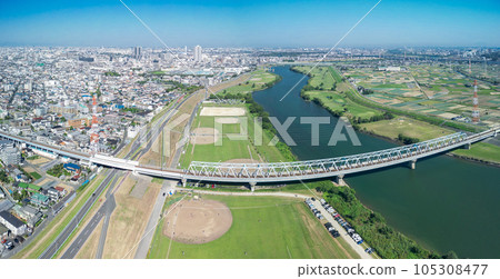 "Chiba Prefecture" Drone view of Yagiri Matsudo City 105308477