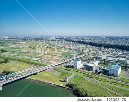 "Chiba Prefecture" Drone view of Yagiri Matsudo City 105308478