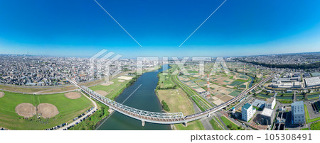 "Chiba Prefecture" Drone view of Yagiri Matsudo City 105308491